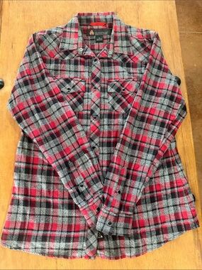 Red & Gray Plaid Button-Up Shirt